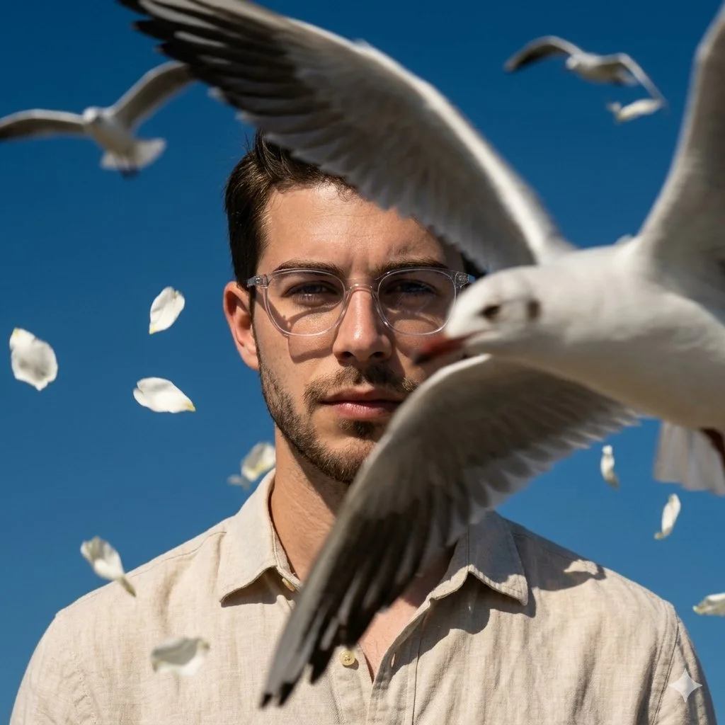 Rugged Serenity Amid Petals and Flight