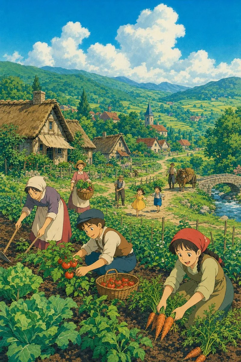 Rural Harmony: A Village's Harvest