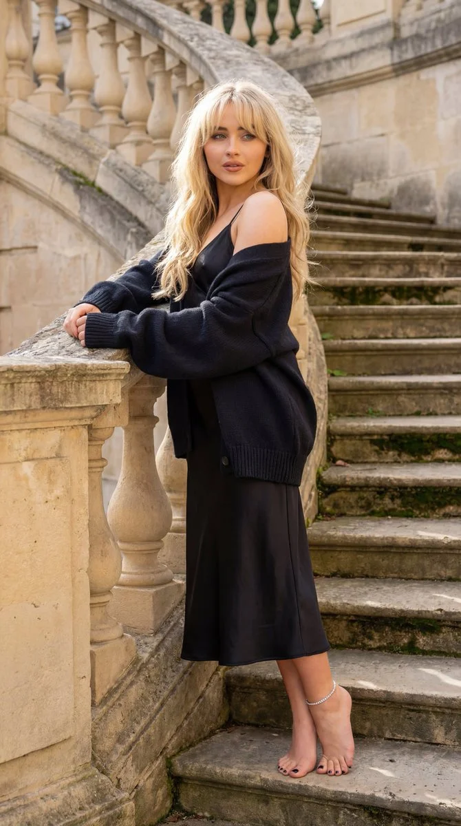 Sabrina Carpenter in a Timeless Neoclassical Setting