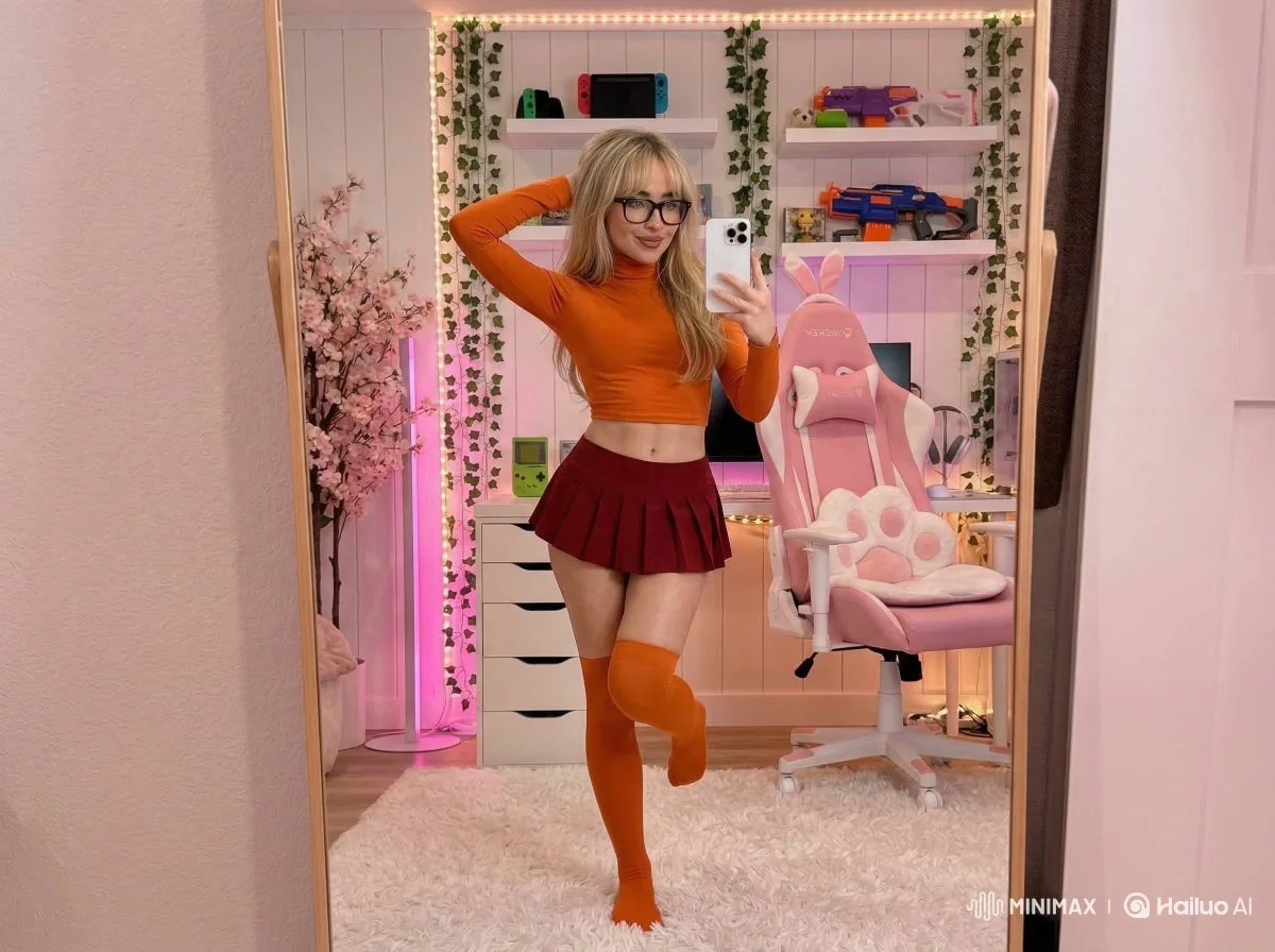 Sabrina Carpenter's Stylish Gaming Room Selfie