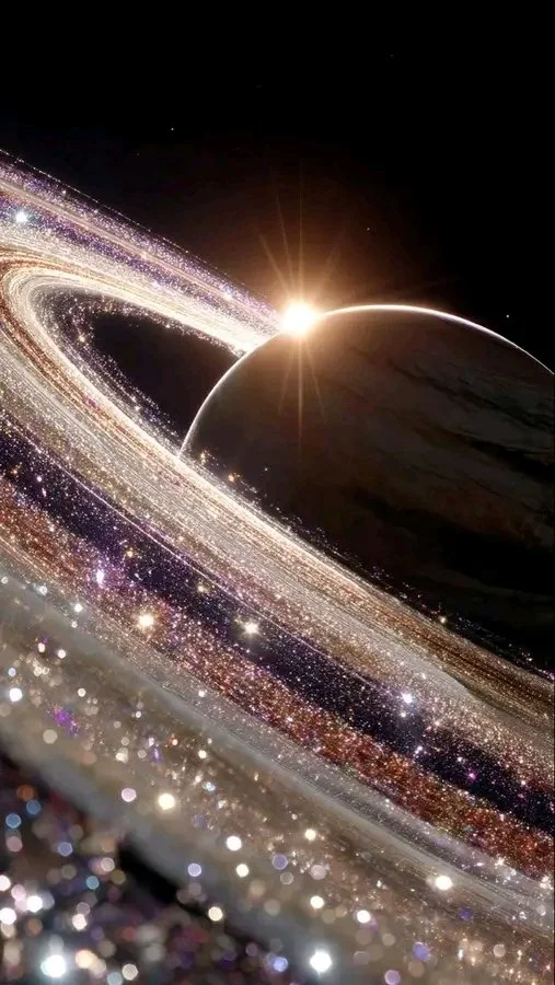 Saturn’s Glittering Rings in Cosmic Light
