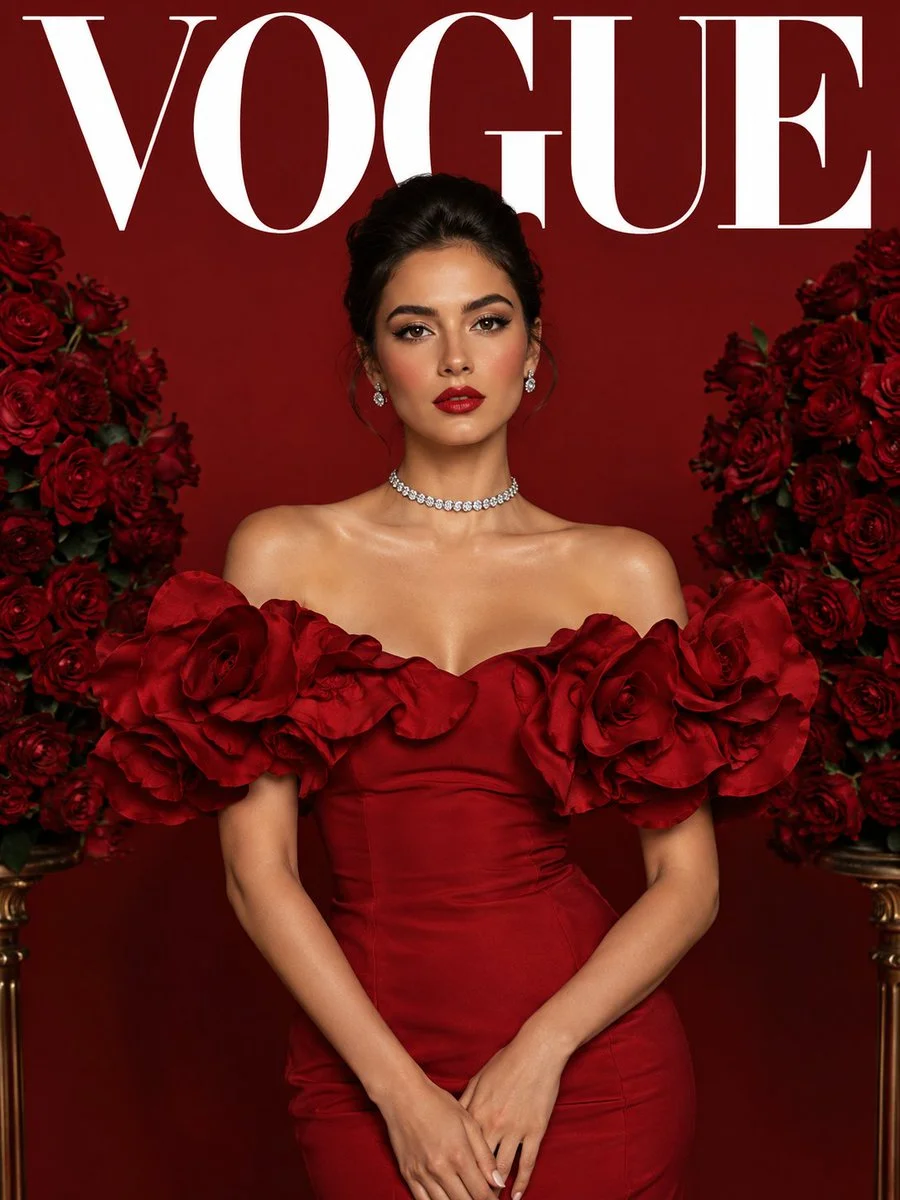 Scarlet Satin and Rose Petals Define This Opulent Studio Portrait
