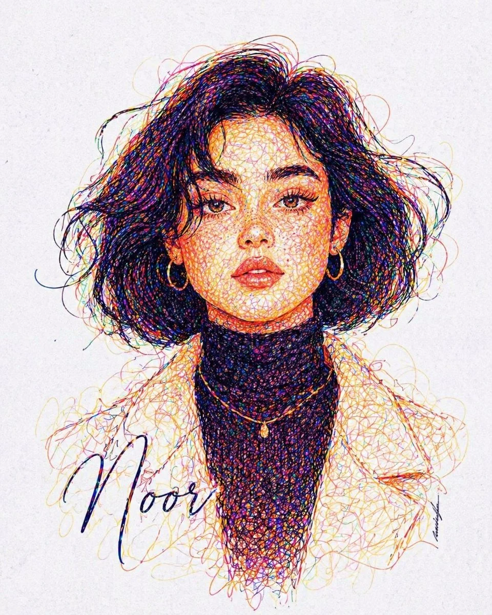 Scribbled Beauty: A Portrait in Vibrant Chaos