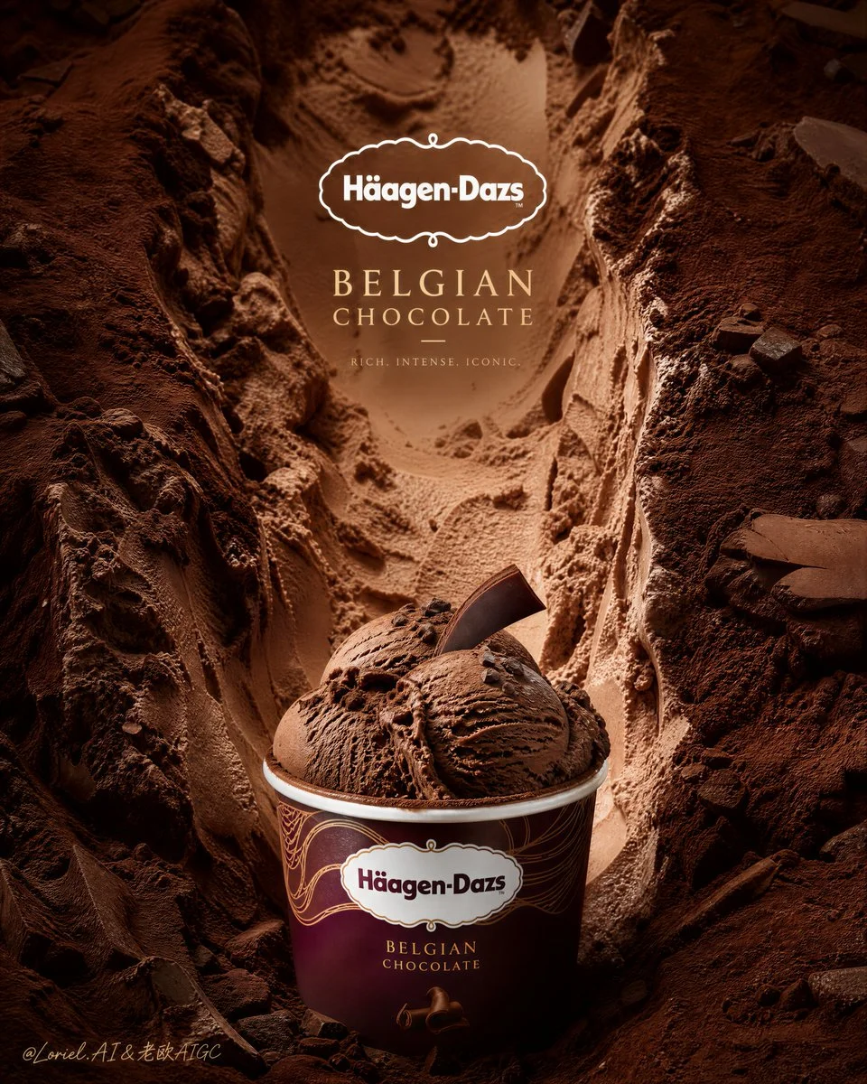 Sculpted chocolate frozen valley showcases premium ice cream cup
