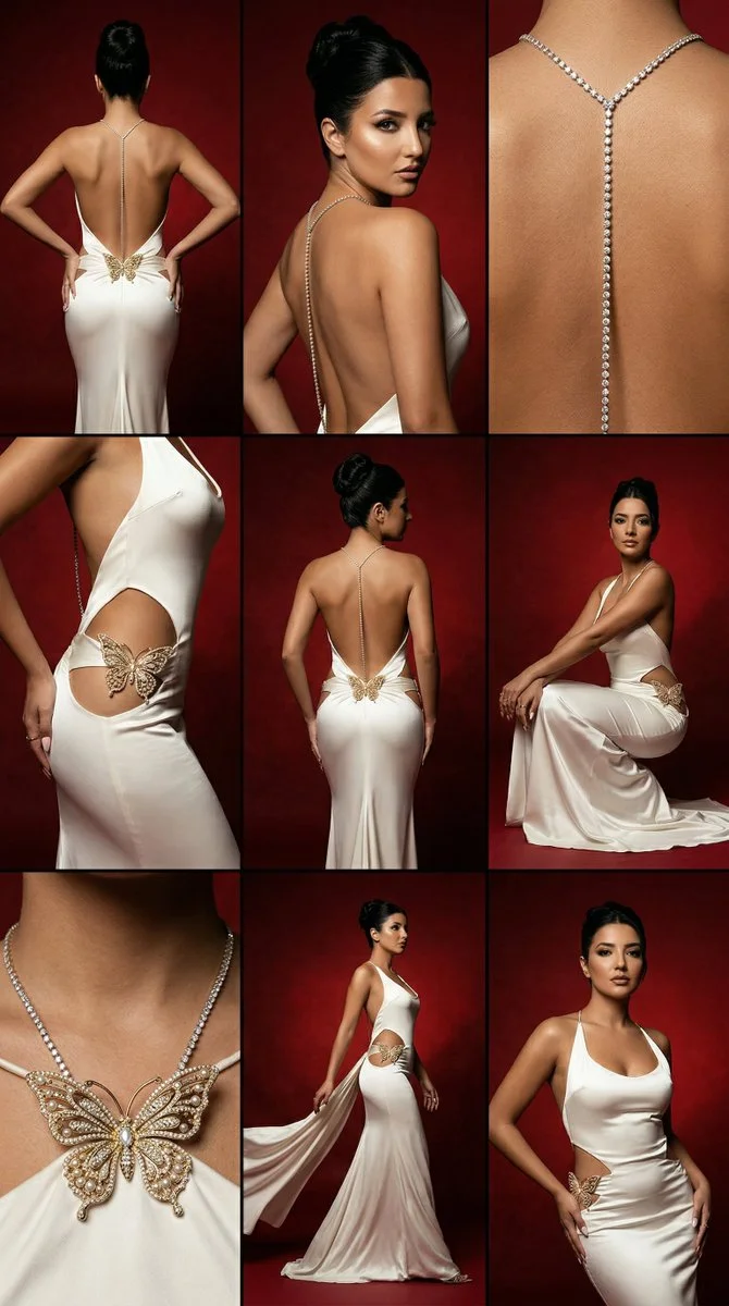 Sculptural Elegance: Couture Gown with Diamond Spine Necklace