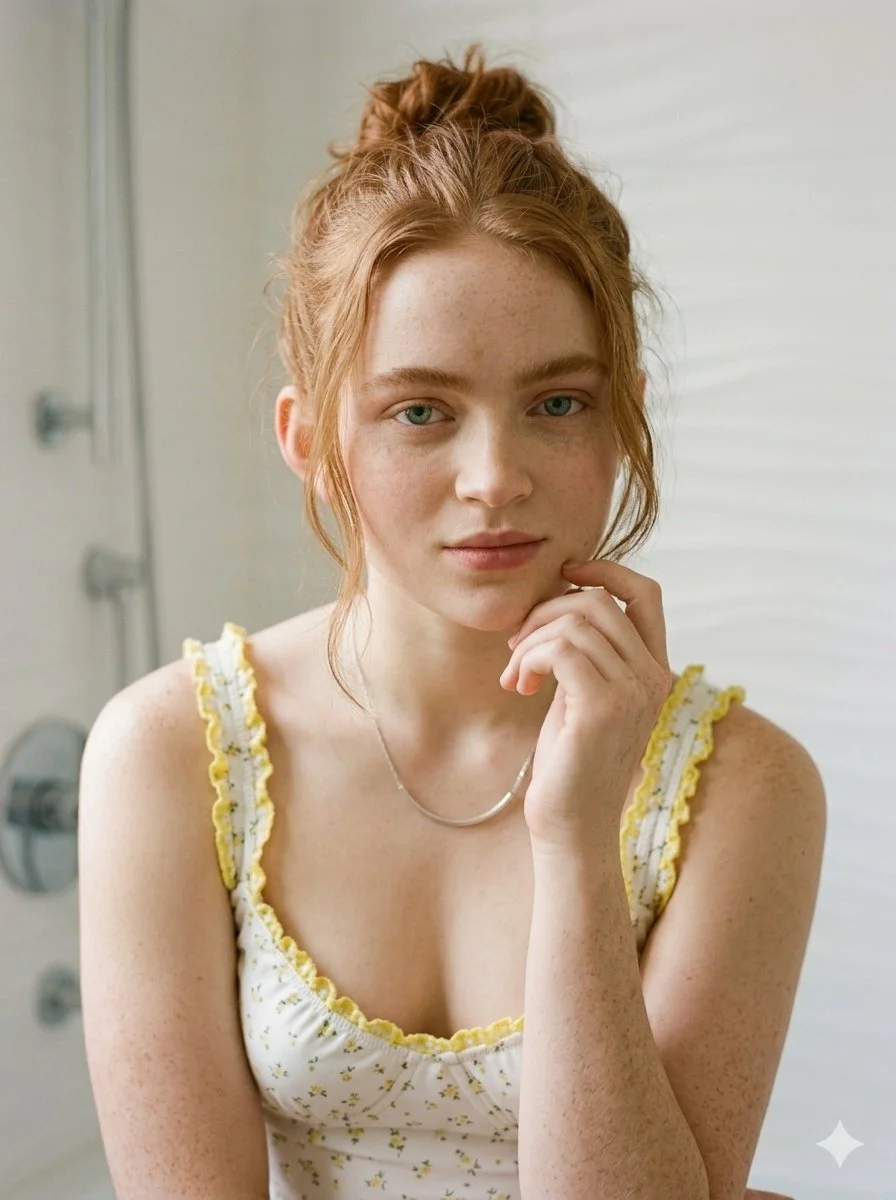 Serene Elegance: Sadie Sink in a Modern Bath Setting