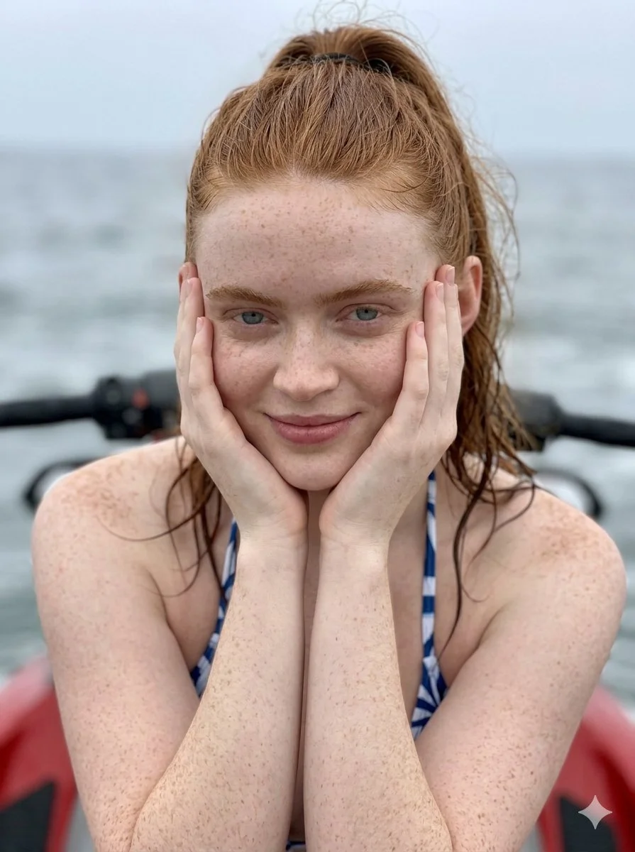 Serene Glance Amidst Ocean's Raw Energy