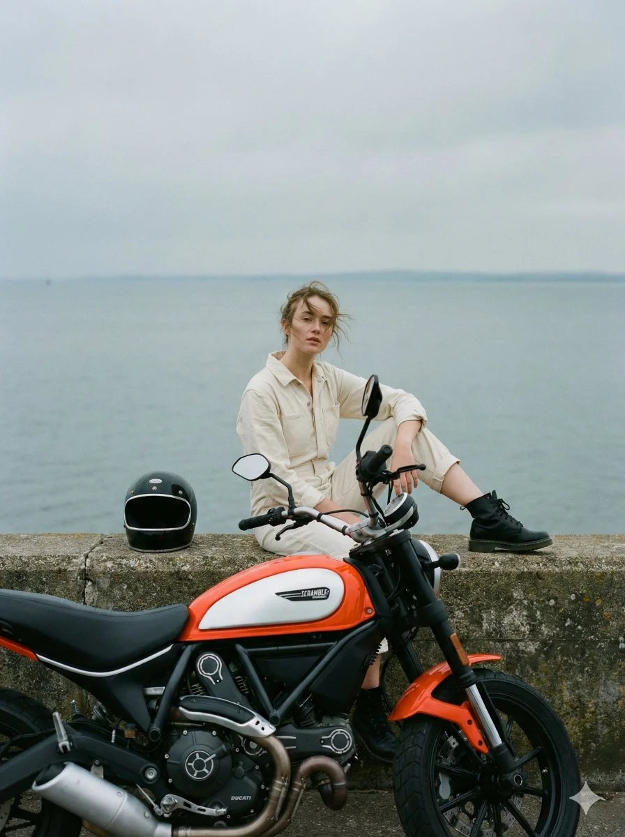 Serene Motorcycle Muse by the Sea