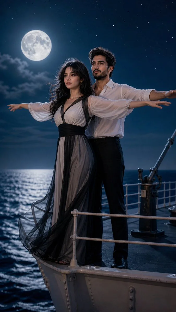 Serene Night Romance at Sea