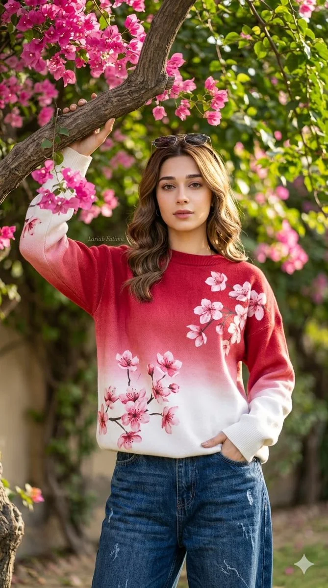 Serene Outdoor Portrait Amid Pink Bougainvillea