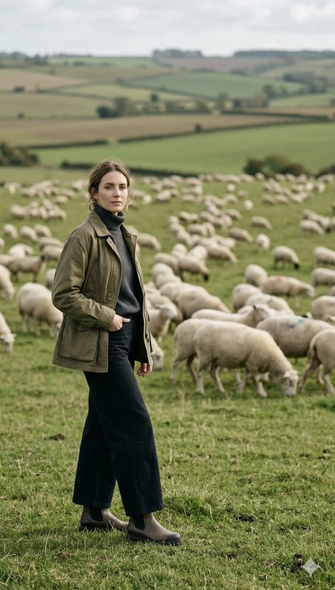 Serene Pastoral Portrait Amid Rolling Green Hills