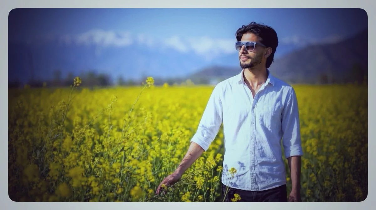 Serene Portrait Amid Kashmir's Endless Mustard Blooms