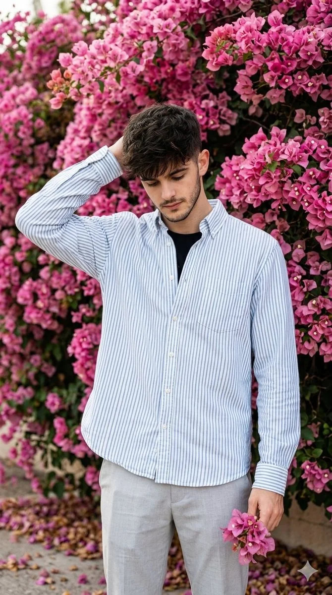 Serene Portrait Amid Pink Bougainvillea