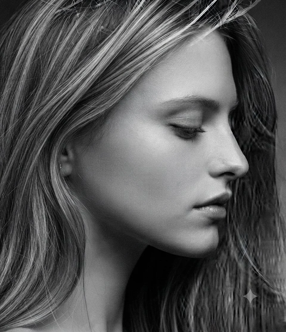 Serene side profile woman with closed eyes in soft light