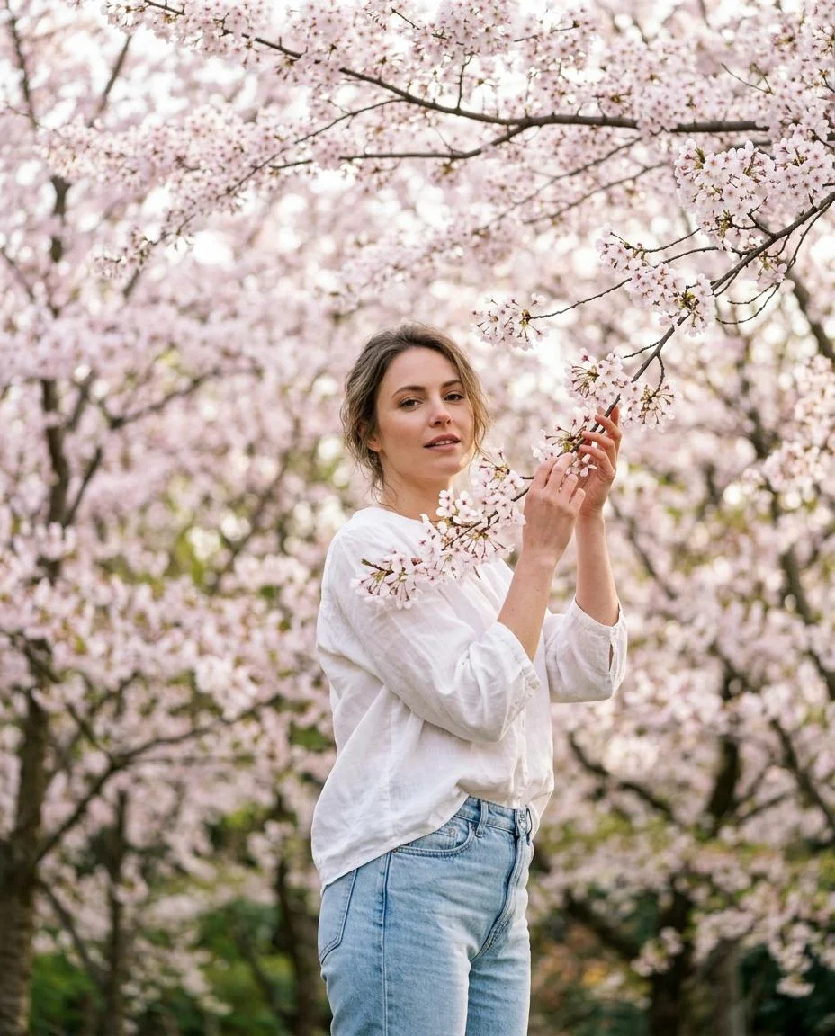 Serene Spring Elegance in Cherry Blossom Garden