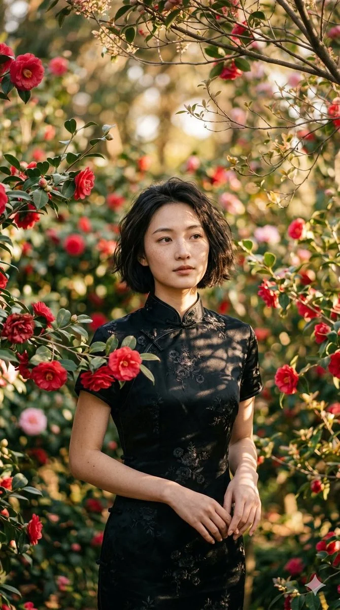 Serenity in Bloom: A Cheongsam Garden Portrait