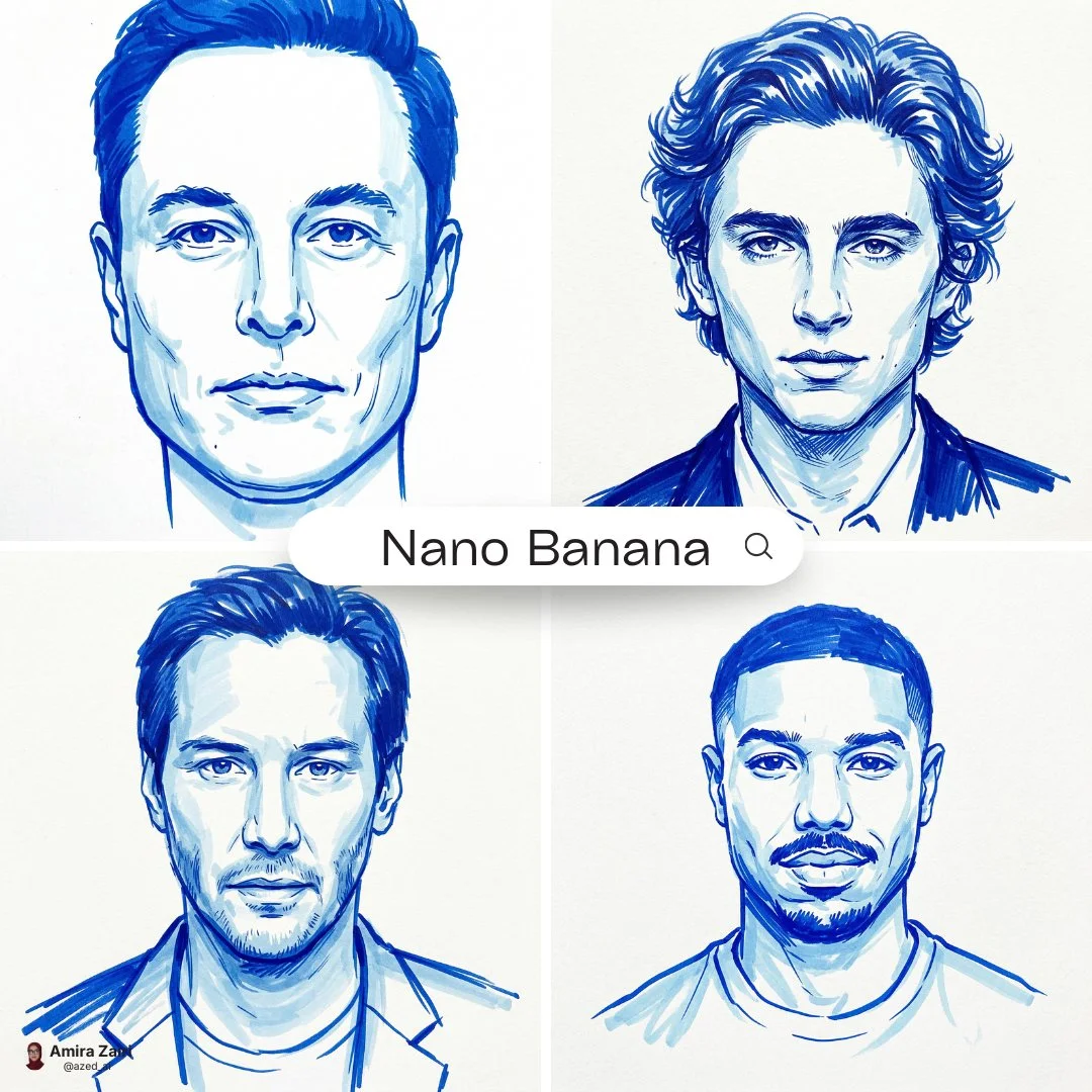 Sharp Blue Ink Portraits with Precision and Style