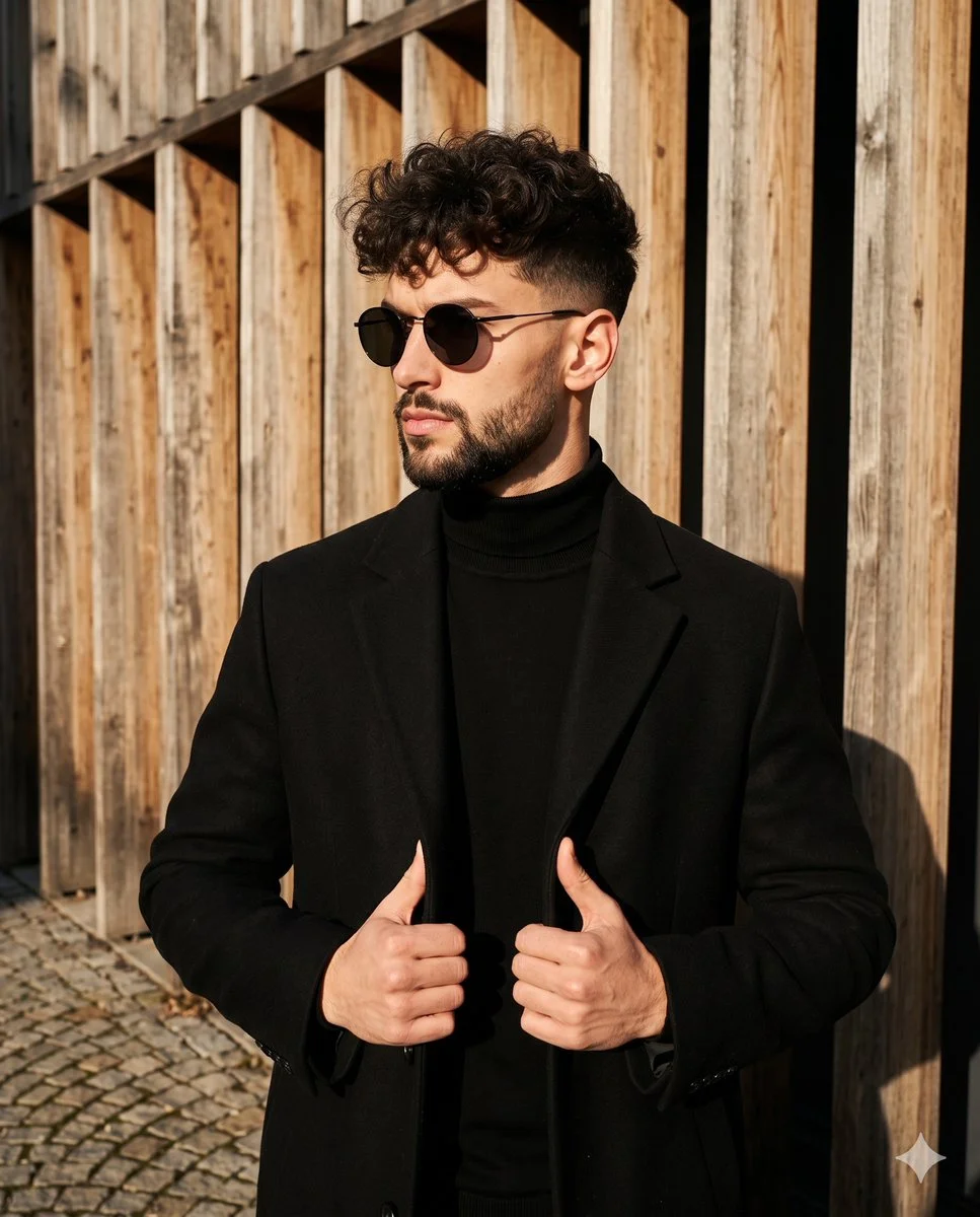 Sharp Contrasts: Tailored Elegance in Golden Light