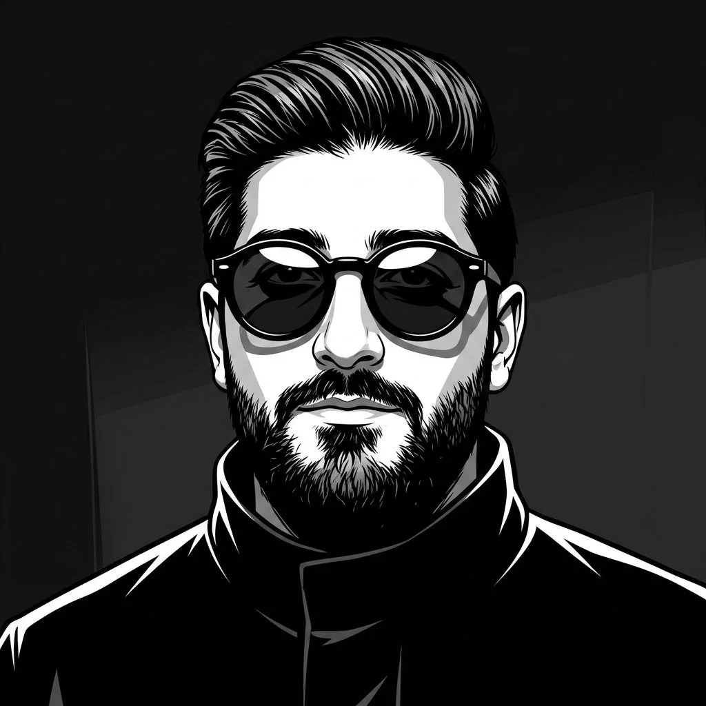 Sharp vector illustration of a mysterious masked face in noir style