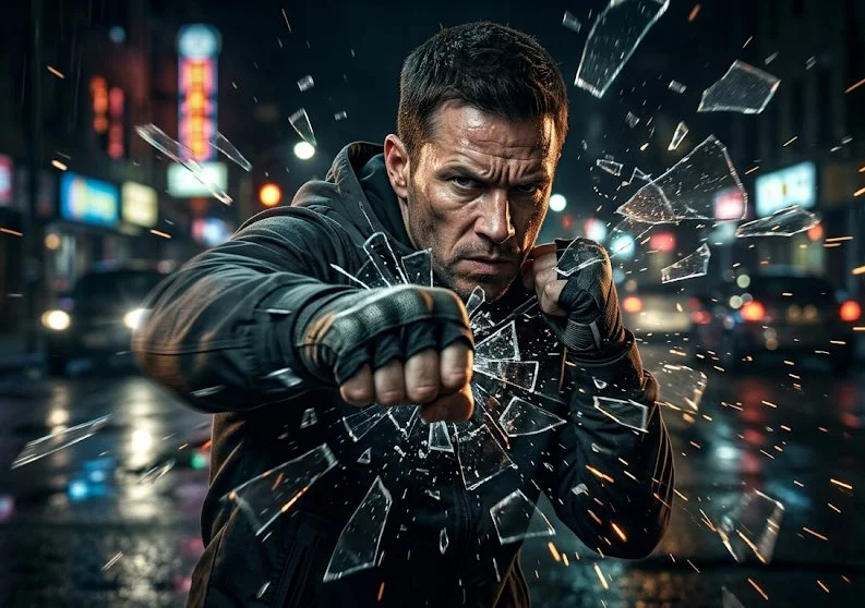 Shattering Glass: Hyper-Realistic 16K Punch Breaking the Screen