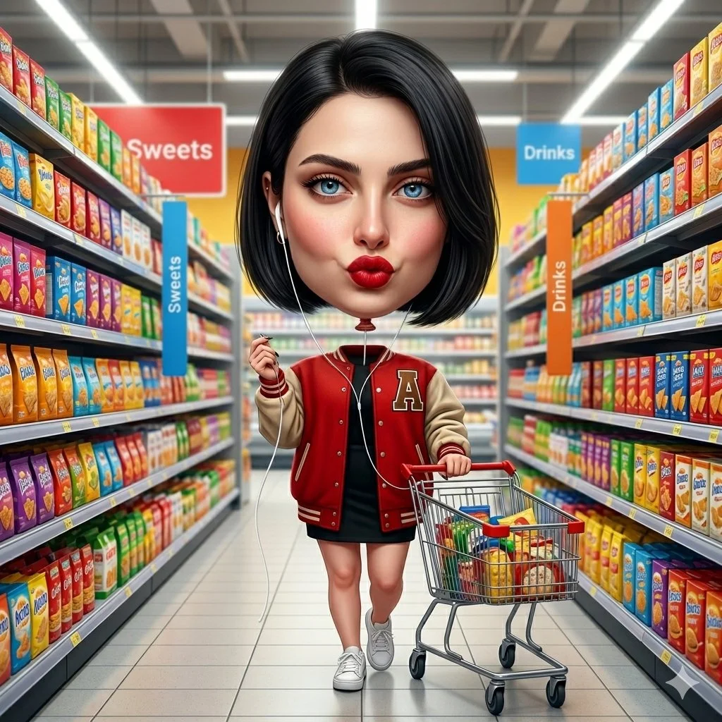 Shopping Antics: A Caricature in Full Color