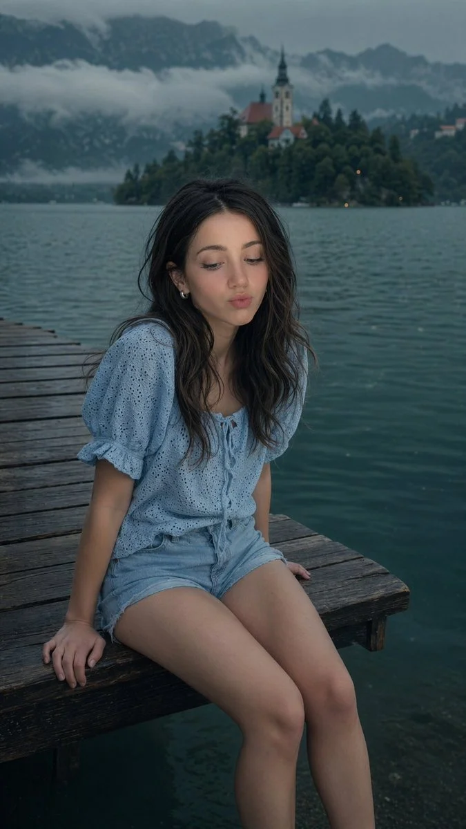 Silent Whispers of Calm: Moody Lifestyle Portrait by the Emerald Lake