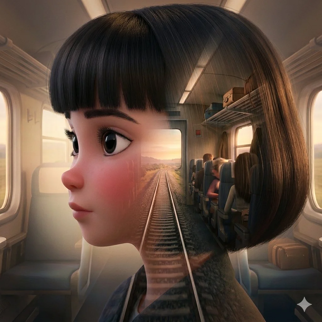 Silhouette Journey: A Double Exposure of Train Tracks and Portrait