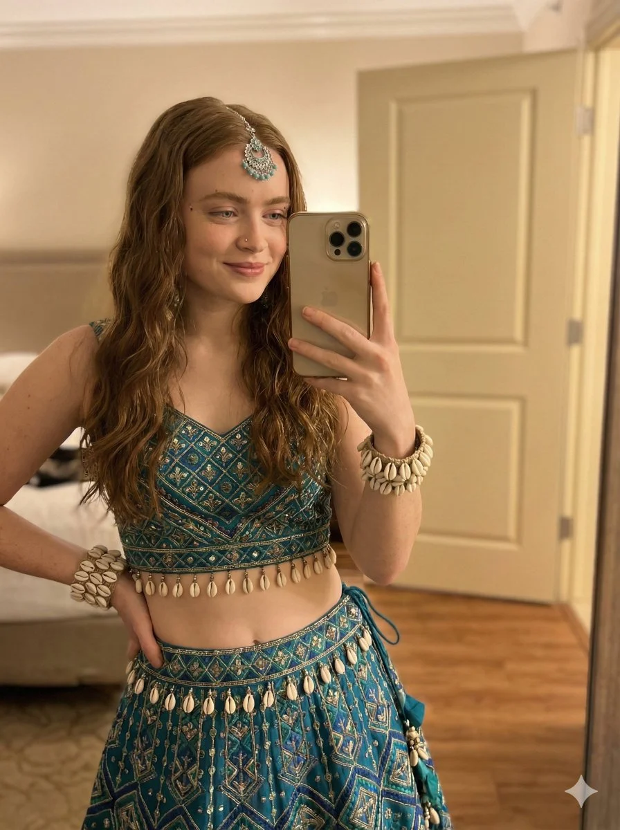 Sleek Elegance: Sadie Sink's Ethnic Fusion Portrait