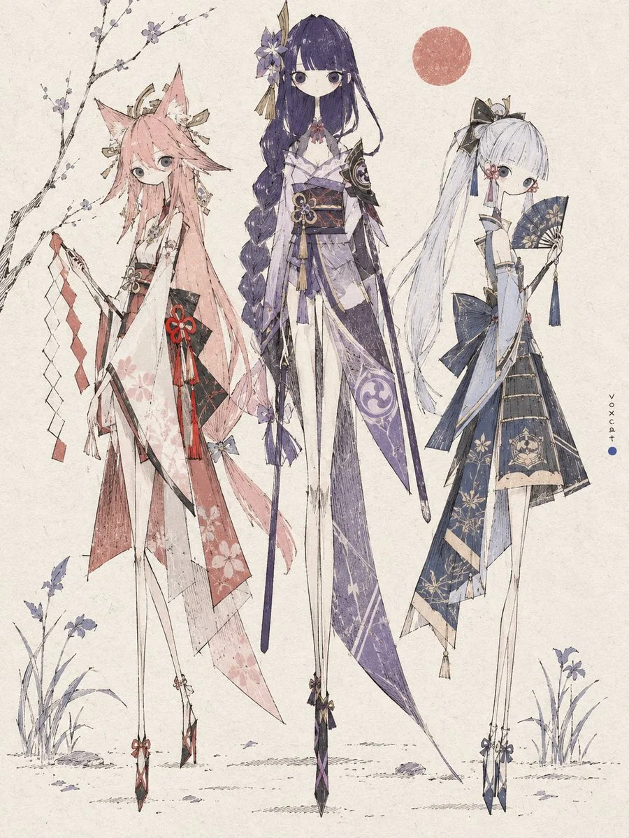 Slender geometric figures stand in a quiet paper-white parade.