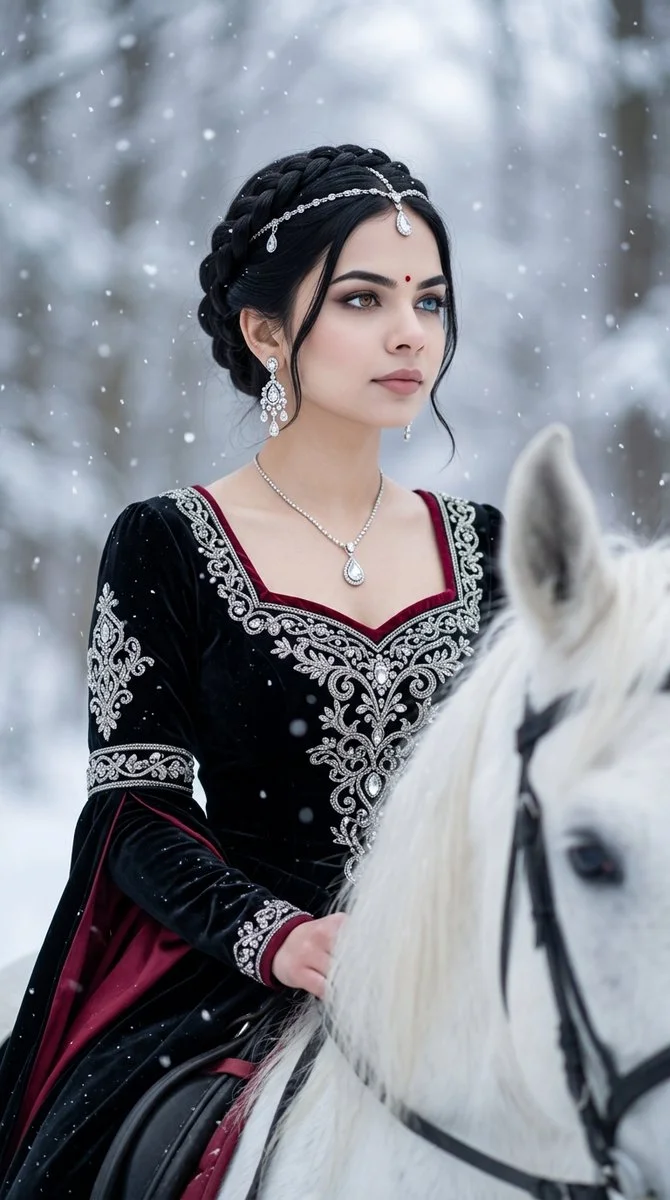 Snowfall Crowns a Quiet Majesty on a White Horse