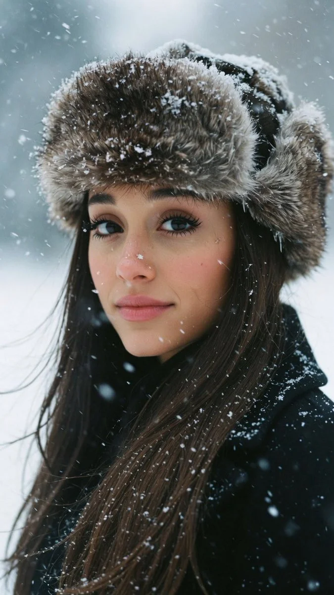 Snowy portrait captures Kylie Minogue's serene winter beauty