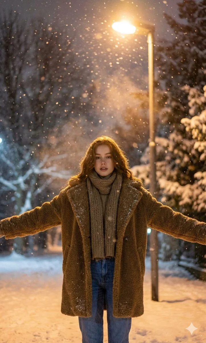 Snowy Serenity: A Nighttime Portrait