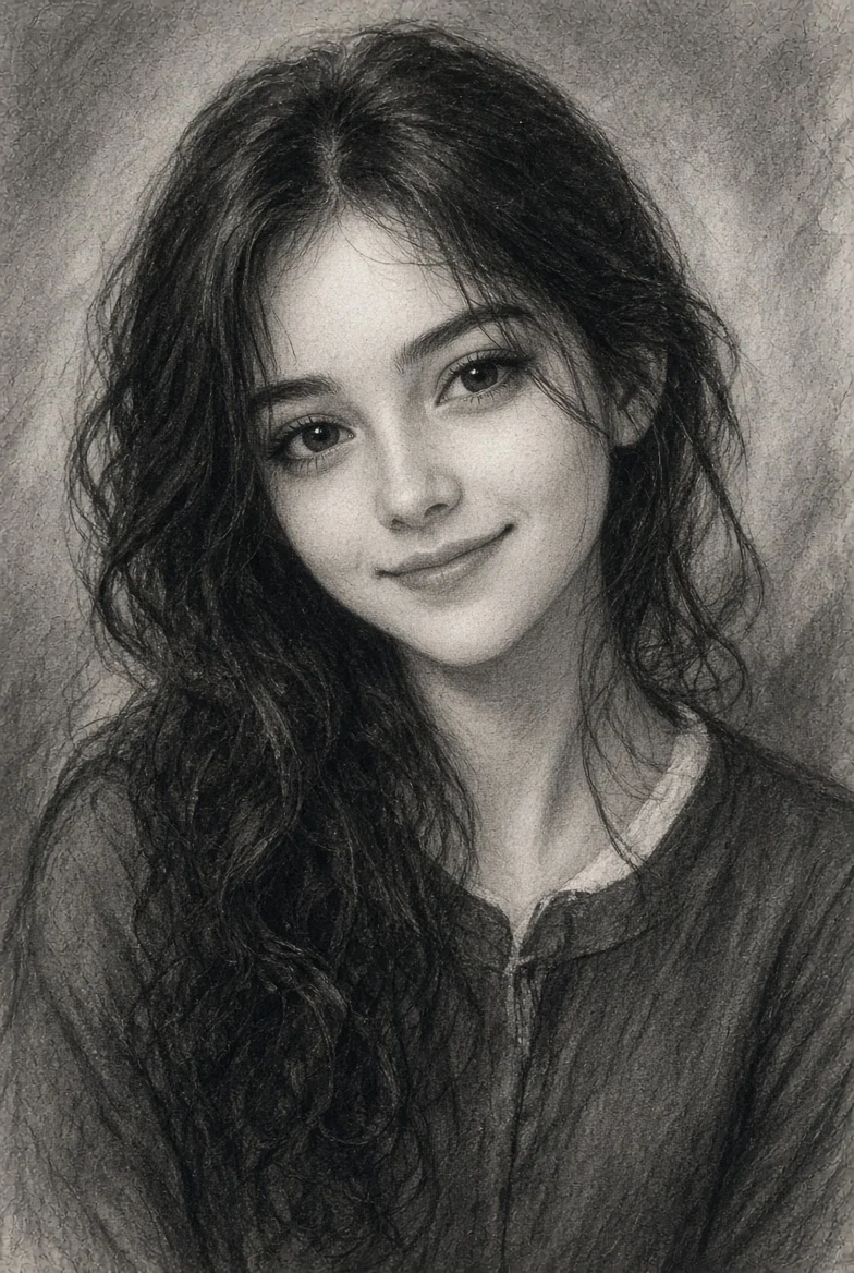 Soft Pencil Sketch Brings a Smiling Woman's Face to Life