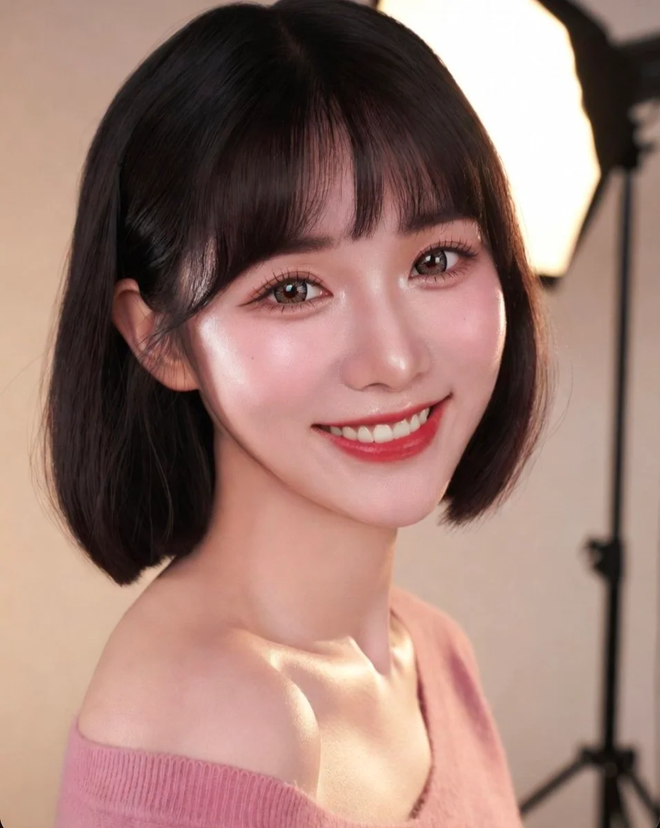 Soft studio lighting flatters a woman's radiant smile