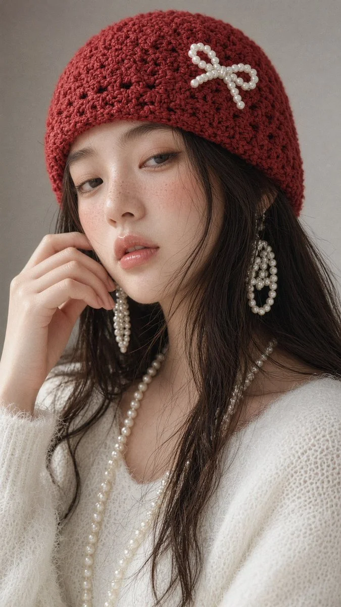 Soft window light caresses idol's freckled face in cozy knitwear