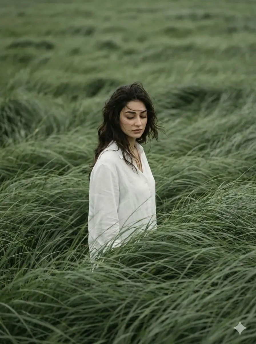 Solitude in Sage: Cinematic Portrait Amidst Flowing Grass