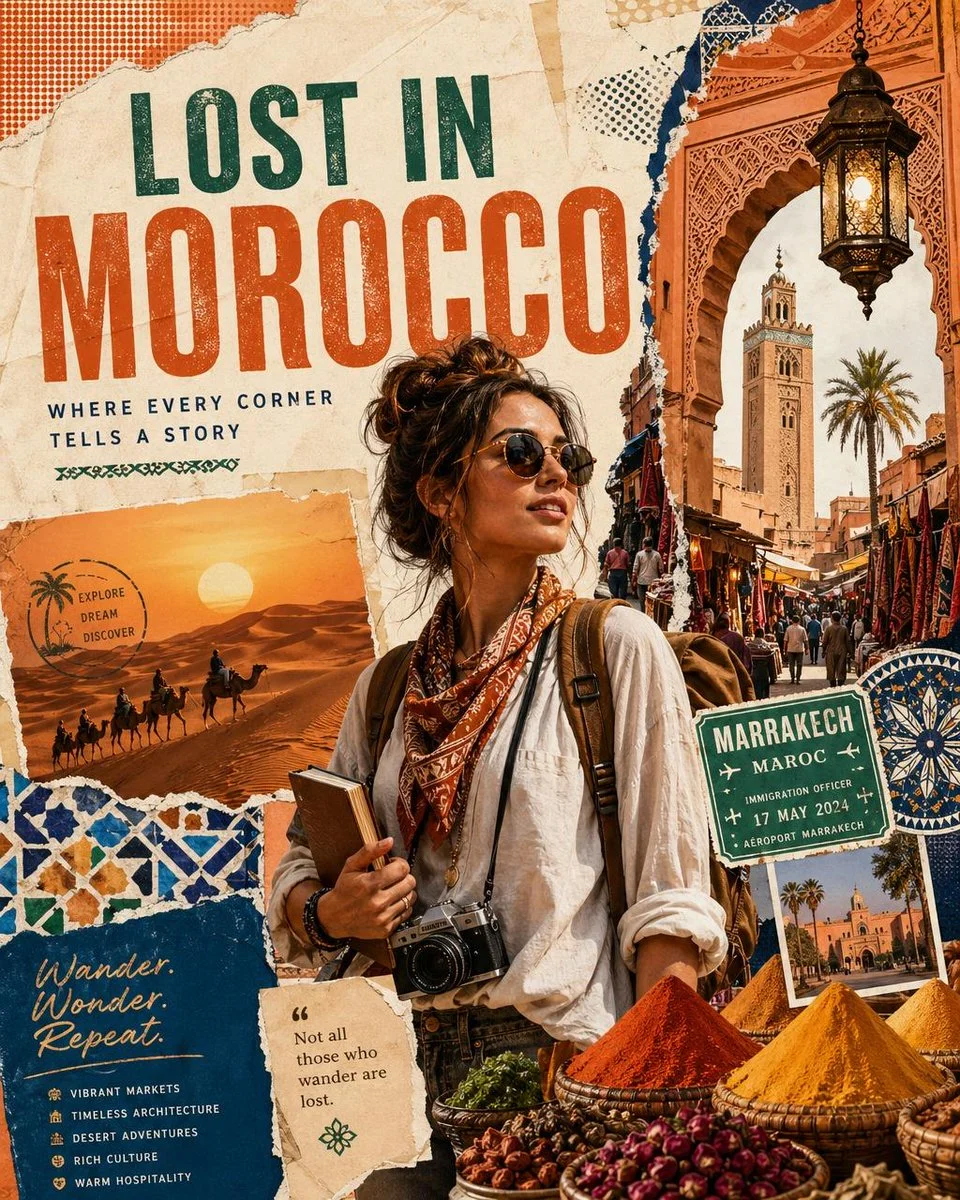 Solo adventurer discovers hidden gems in Italy travel poster