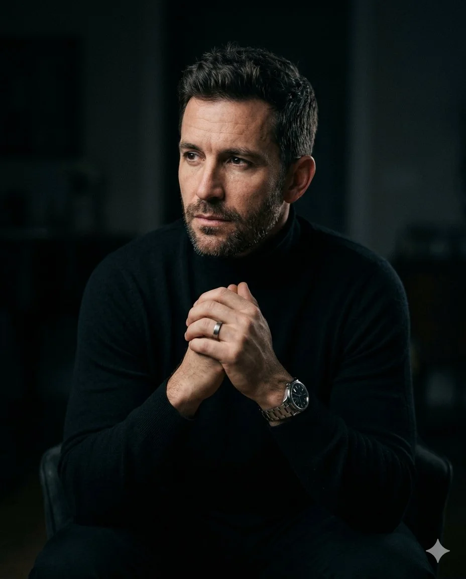 Sophisticated Elegance: Cinematic Portrait of a Thoughtful Gentleman