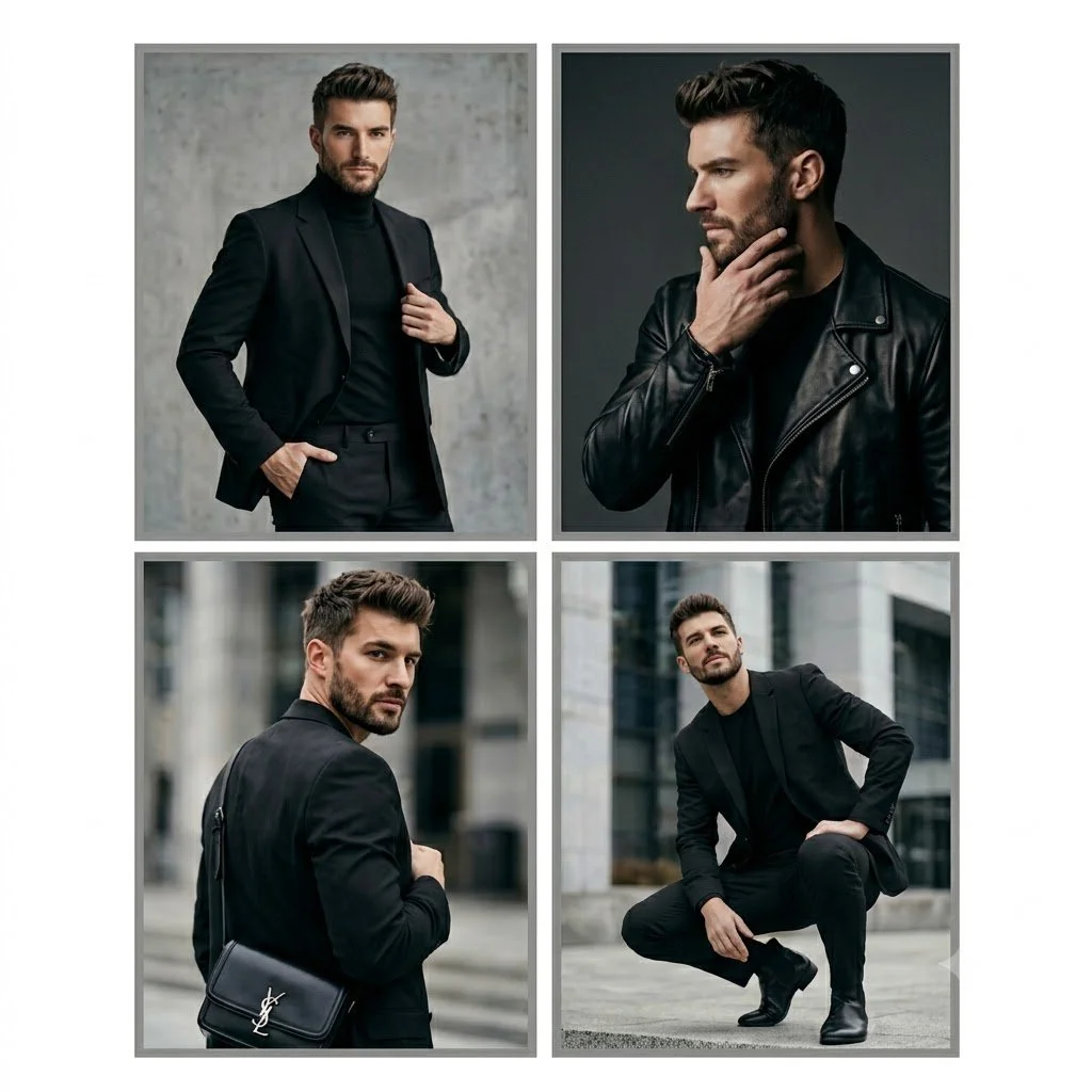 Sophisticated Male Fashion Editorial in a Minimalist Grid Layout