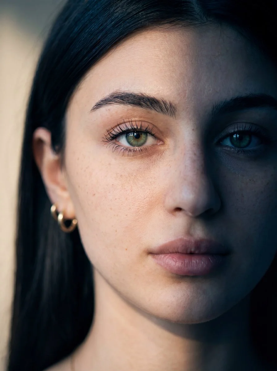 Split-Light Portrait of a Young Woman in Cinematic Detail