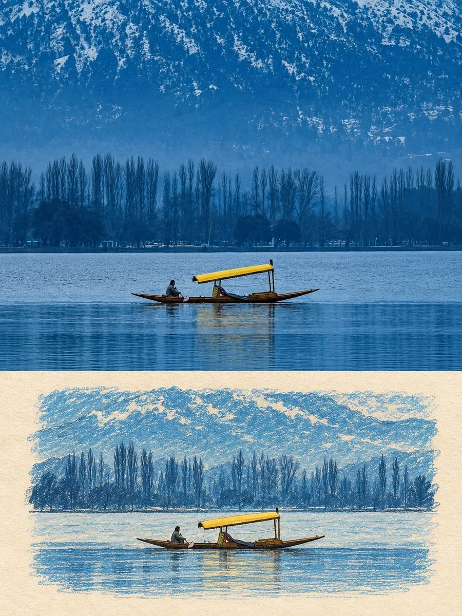 Split-Photo Memory Card Blends Realism with Naive Editorial Illustration