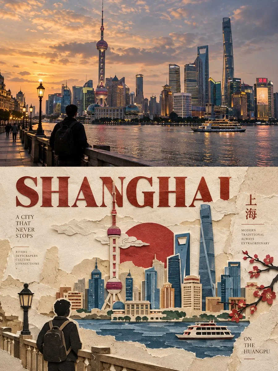 Split-Screen Poster Blends Realistic Photo With Layered Paper-Cut Art