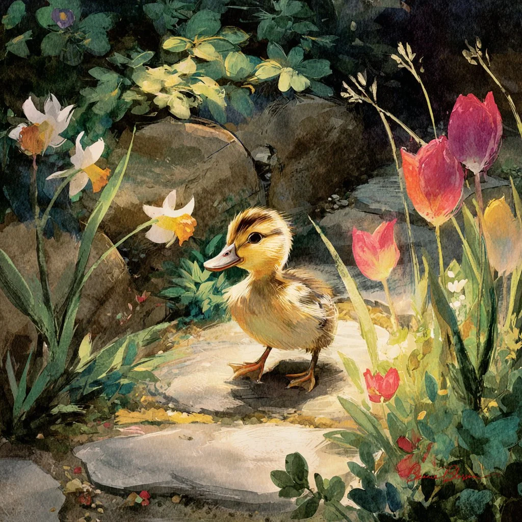 Springtime Stroll of a Curious Duckling