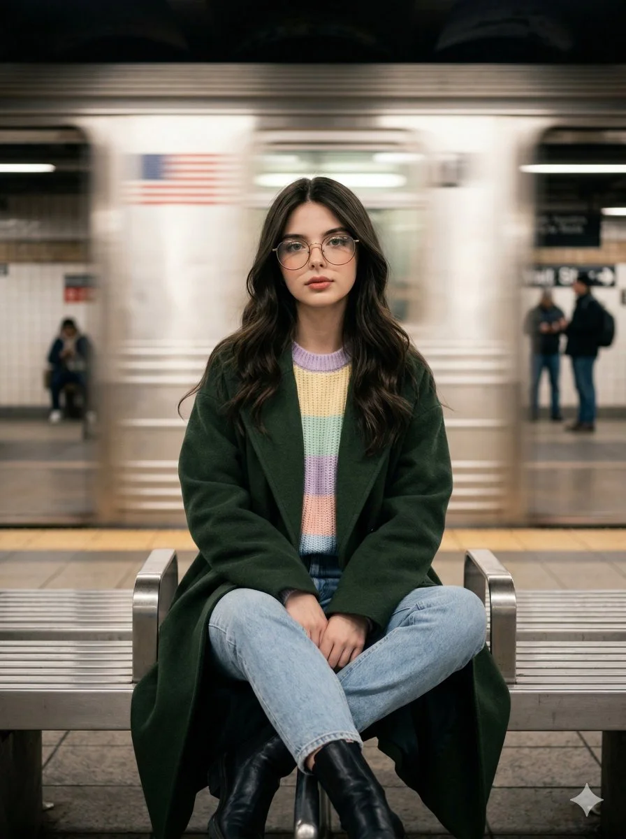Stillness Amid Motion: Portrait on a Subway Platform