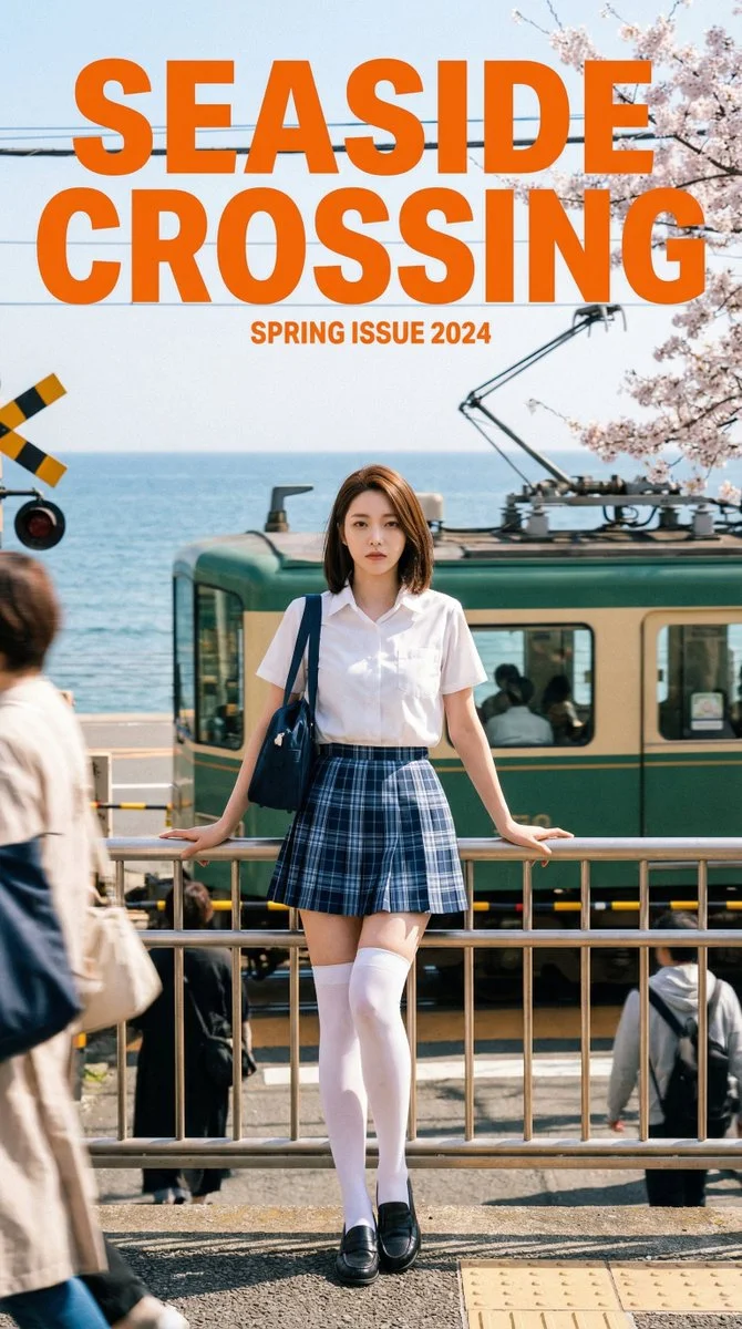 Stillness at the Seaside Crossing: A Moment Before the Tram