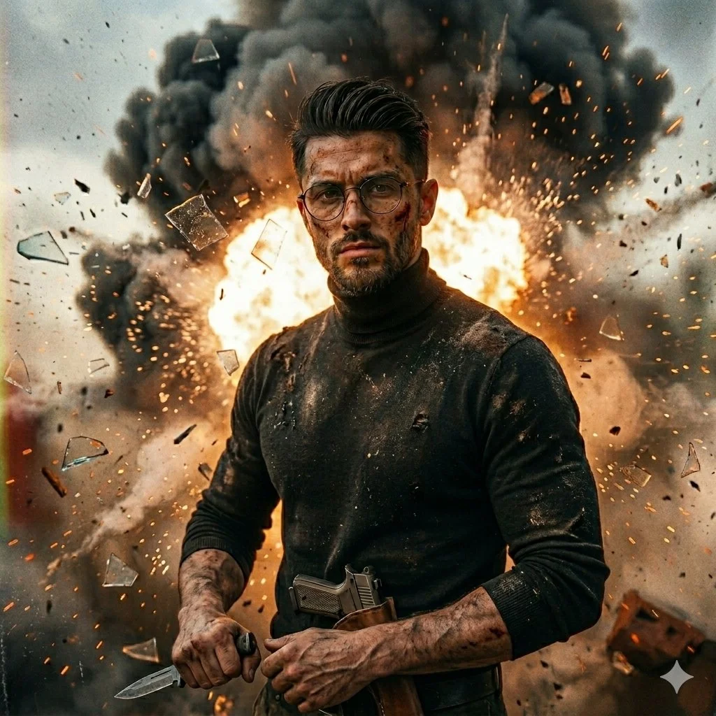 Stoic Warrior Amidst Fiery Chaos