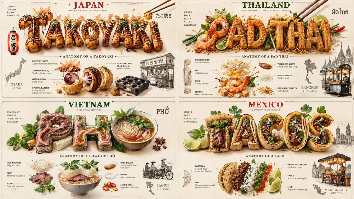 Street Food Typography Becomes Exploded View Culinary Anatomy Poster