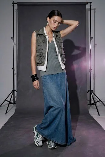 Streetwear chic comes alive in utilitarian layers and denim