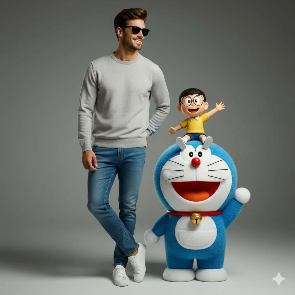 Stylish Encounter: Man Meets 3D Doraemon