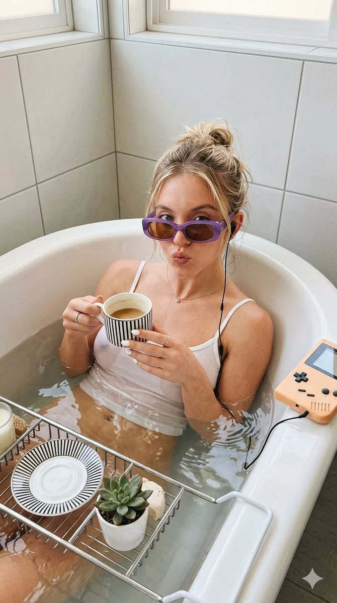 Stylish Morning Reverie: Sydney Sweeney’s Playful Bathtub Moment